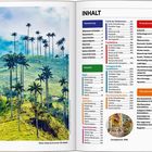 INHALT: Reiseplanung, Reiseziele, Praktisches, Storybook. 
Links: Hohe Palmen im Grünen, Hügel und Wolken im Hintergrund.