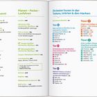 Inhalt mit Tourvorschlägen in der Toskana, Umbrien & den Marken. Themen: Anreise, Packlisten, Veranstaltungen. Farbig hervorgehoben.