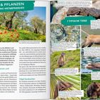 Texte: "TIERE & PFLANZEN *HINEIN INS NATURPARADIES", "Mediterrane Pflanzen und alpine Blumen", "7 TYPISCHE TIERE". Fotos von Landschaft und Tieren.