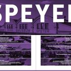 Großer Text "SPEYER", darunter "Technik Museum". Die Liste zeigt Kategorien: Raumfahrt, Flugzeuge, Lokomotiven und Schiffe.