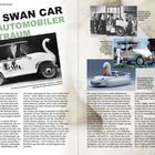 Titel: THE SWAN CAR: EIN AUTOMOBILER ALBTRAUM. Verschiedene Bilder von Autos mit Schwan-Motiven. Text über die Geschichte.