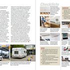 Texte: "Aus xter Hand!", "Checkliste", "Bordtechnik", "Ausbau". 

Seite mit Caravan-Prüftipps, einschließlich Checklisten und Bildern von Wohnmobilkomponenten.
