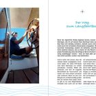 "Der Weg zum Langfahrtboot". Links: Person steuert Boot. Rechts: Text über Umbau eines Boots für Langfahrt. Seitenzahlen 26 und 27.