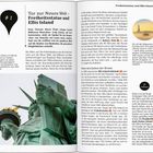 "Tor zur Neuen Welt – Freiheitsstatue und Ellis Island" steht prominent. Zwei Seiten Text, links Statue von unten sichtbar.