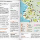 Zwei Buchseiten über Pula. Links: Beschreibung der Stadt mit Sehenswürdigkeiten. Rechts: Stadtplan mit nummerierten Orten.