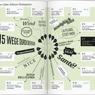 Texte in einem Kompass-Stil: 15 Wege durch die Region. Exilantenglück unter Palmen, La Plage, c'est moi! NISSA BELLISSIMA, Santé!