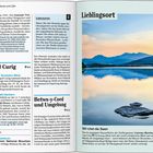 Seite 196: Überschriften "Capel Curig", "Übrigens". Seite 197: Titel "Lieblingsort", Text "Still ruhen die Seen". Seen und Berge im Hintergrund.