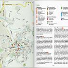 Links: Stadtplan von Sóller mit Straßen und wichtigen Orten. Rechts: Liste und Beschreibung von Sehenswürdigkeiten und Aktivitäten.