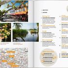 Text: "DER BILDHAUER PETER LENK HAT MIT SEINER 'IMPERIA' IM KONSTANZER HAFEN DAS KONZILSGESCHEHEN SATIRISCH VERKÜRZT."
Oben links: Flaggen am Hafen.
Mitte: Imperia-Statue.
Rechts: Nächtliche Hafenansicht.
Unten: Universität mit bunten Dächern.