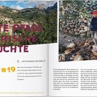 **ALTE PFADE & FRISCHE FRÜCHTE**  
#19 ... von Fornalutx nach Sóller  
Text: Über Reise durch Orangenhaine.  
Hashtags: #Bergdorfromantik #Zitrusfrüchte  
Rechts: Person auf steinigem Weg.
