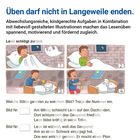 „Üben darf nicht in Langeweile enden.“ Illustration zeigt Leon, der sich vor einem Gespenst erschreckt und zurückschlägt.