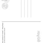 Zitat: „The train leaves exactly at 11 o'clock.“—Harry Potter. Postkarte mit Adresslinien und einem Eulen-Poststempel.