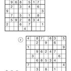 Oben: Quadratisches Sudoku 7. Unten: Quadratisches Sudoku 8. Drei Glühbirnen, eine schwarz, zwei weiß. Zahl unten: 4.