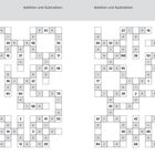 Links "8", Addition und Subtraktion, rechts "9", Zahlenraum 1–100. Mathematische Kreuzworträtsel mit Plus, Minus, Gleich.