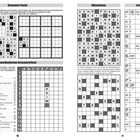 Kreuzwort-Puzzle, Rätselchaos, Schüttelschwede. Beschreiben Rätselarten mit Anweisungen, Buchstabenmustern und Diagrammen.