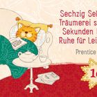 Zitat von Prentice Mulford neben einer Illustration einer Katze in einem Sessel, umgeben von Teetasse und Buch.