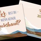 Text: "Wer bist du - wenn keiner zuschaut?" und "FRAGE". 
Illustration: Abstrakte Landschaft mit Linien.