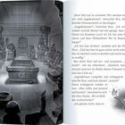 Text auf der linken Seite beschreibt einen Dialog in einem Keller. Rechts unten ist eine Illustration einer Öllampe.