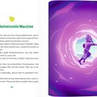 Text: "Die geheimnisvolle Maschine. Oma Clara versucht, alles aus Enzo herauszubekommen..."  
Illustration: Ein Mann in einem leuchtend lila Tunnel.