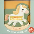 "Hallo, kleines Pony!" in großen Buchstaben, Illustration eines lächelnden Ponys mit blonder Mähne. Rotes Siegel rechts.