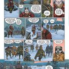 Comic-Panel mit anthropomorphen Tieren. Dialoge zeigen Konflikt und Misstrauen in einer verschneiten Landschaft.