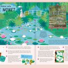 Mal die Natur wie Claude Monet. Anleitung mit Illustrationen eines Gartens und Malens.