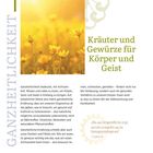 Text: "Kräuter und Gewürze für Körper und Geist. Ganzheitlichkeit bedeutet..." Rechts eine gelbe Blumenwiese.