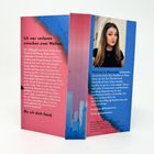 "Ich war verloren zwischen zwei Welten. Bis ich dich fand." Text auf rotem und blauem Hintergrund mit Bild einer Frau.