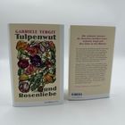 Links: "Gabriele Tergit - Tulpenwut und Rosenliebe". Blumenillustration. Rechts: Text über Gabriele Tergits Liebe zu Blumen.