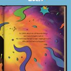 Text: "As I think about my old favorite things, too many thoughts rush in. My memories feel like a trap I might get lost in. Why did this have to happen?" Seite 12. Oberer Text: "ZULA". Hintergrund: Bunte, abstrakte Formen und Farbverläufe.