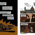Texte beschreiben Gedanken zum Krieg 1914 und eine Einladung nach Florenz von einer Bildhauerin. Links: brennendes Rad, rechts: Stadtansicht und Treffen.