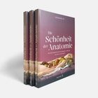 „Die Schönheit der Anatomie“ auf drei Buchrücken. Ein liegendes weibliches Wachsmodell darunter.