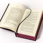 Ein aufgeschlagenes Buch zeigt Kapitel I, mit typisch gedrucktem Text auf cremefarbenen Seiten und violettem Musterumschlag.