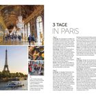 3 TAGE IN PARIS. 1. Spiegelsaal von Versailles. 2. Bootsfahrt an Eiffelturm. 3. Frühstück mit Croissants. 4. Bildermarkt.