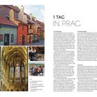 "1 Tag in Prag" mit Details zu Vormittag und Nachmittag. Text informiert über Sehenswürdigkeiten. Links bunte Häuser.