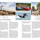 "7 TAGE in den Seeprovinzen" steht groß. Darunter wird eine siebentägige Reiseroute durch kanadische Seeprovinzen beschrieben. Links sind Leuchtturm und Küstenlandschaft, rechts Fischerboote und Felsformationen.