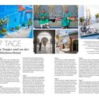 "7 TAGE in Tanger und an der Mittelmeerküste". Fotos: blaue Mauern, Blumen, Musiker, Tee, Architektur. Reisebeschreibung.