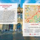 **UNTERWEGS ZUR SIGHT CITY, Tour 3**. Text über die Deutsche Nationalbibliothek, Wegbeschreibung, Karte und Foto eines Bahnhofs.