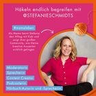 „Häkeln endlich begreifen mit @STEFANIESCHMIDTS“ steht oben. Eine lächelnde Frau sitzt rechts. Links: Berufsbezeichnungen.