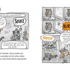 Comic mit einem Mädchen in einem Klassenzimmer, das durch das Fenster schaut. Geräusche: "SEUFZ", "KLIRR", "KREISCH".