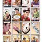 Comic-Panel mit Schülern im Klassenzimmer. Peter Parker, erwähnt als introvertiert, denkt an Ferienbeginn. Klassenkameraden unterhalten sich.