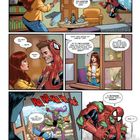 Comicseite: MJ ruft "Peter!", besorgt über zerrissenen Anzug. Diskussion über Geheimnis. Grüner Goblin erscheint, Lachen.