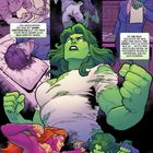 Comic-Stil: Grünes Wesen, kraftvoll. Gesprächsszenen; Text erzählt Verwandlung und Kämpfe. Dynamische Farben und Action.