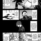 Eine Manga-Seite mit düsteren Szenen: eine Figur mit Messer, gesprächsintensive Panels über Schuld und Ausbildung, dazu eine Burg.