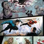 Texte:  
- "23:23:18:24 Uhr"
- "Red Hood."
- "Dr. Malik Bashar ist tot..."
- "...und Memento hat Robin entführt."

Eine dynamische Action-Szene mit kämpfenden Figuren in einem Raum.