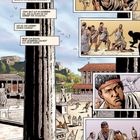 Texte beschreiben Gesetze und deren Hierarchie. Antike Szene mit Männern in Tuniken in einem Forum.