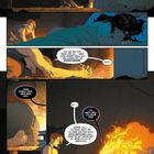 „Zuvor, die wilde Insel.“ Eine Szene mit einer Person kniend vor einem Feuer, spricht mit Verzweiflung und Dringlichkeit.