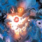 Text: "... im Buch von El." Illustration: Ein riesiger Roboter wird von einer Explosion inmitten von Trümmern erfasst.