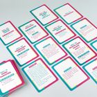 Karten mit Duell-Aufgaben und benötigten Items. Themen: Stuhl-Parcours, Vermessung des ICHs, Erschrecken, Porzellan-Kette.