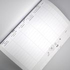 Wochenplaner mit Spalten: "Der Kuss...", "Ich wäre glücklich...", "Du willst nicht angesprochen...", illustriert mit Herz und Noten.